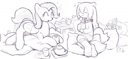 Size: 1165x544 | Tagged: safe, artist:archeryves, imported from derpibooru, fluttershy, pegasus, angel(purrfectapawcalypse), clothes, cushion, heart, purrfectapawcalypse, smiling, socks, tea time