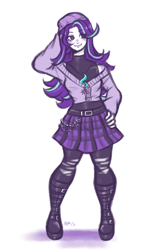 Size: 898x1439 | Tagged: safe, artist:hana-pong, imported from derpibooru, starlight glimmer, human, beanie, clothes, female, hat, humanized, ripped stockings, skirt, solo, stockings, thigh highs, torn clothes