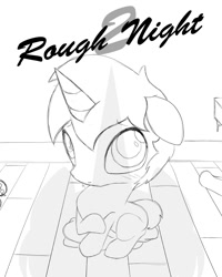 Size: 960x1200 | Tagged: safe, artist:miniferu, imported from derpibooru, oc, oc:handy hoofs, unicorn, comic:rough night, comic:rough night 2, colt, comic, foal, male, shadow, sketch, solo