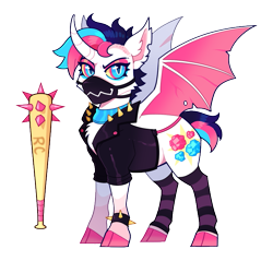 Size: 733x700 | Tagged: safe, artist:lastnight-light, imported from derpibooru, oc, oc:rock candy, alicorn, bat pony, bat pony alicorn, pony, bat wings, clothes, female, horn, jacket, leather jacket, mare, mask, simple background, solo, transparent background, wings