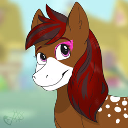 Size: 1937x1937 | Tagged: safe, imported from derpibooru, oc, (artist) powerinfinity, blurry background, brown fur, bust, commission, looking at you, portrait