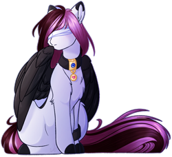 Size: 1758x1603 | Tagged: safe, artist:purplegrim40, imported from derpibooru, oc, oc only, pegasus, pony, blindfold, collar, pegasus oc, simple background, solo, transparent background, wings