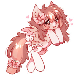 Size: 1024x1024 | Tagged: safe, artist:miioko, imported from derpibooru, oc, oc only, pegasus, pony, bow, clothes, ear fluff, eyelashes, female, mare, pegasus oc, rearing, simple background, smiling, socks, solo, tail, tail bow, white background, wings