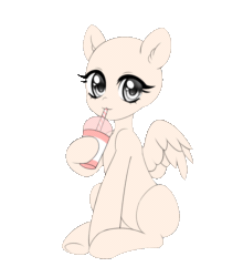 Size: 902x1024 | Tagged: safe, alternate version, artist:miioko, imported from derpibooru, oc, oc only, pegasus, pony, :p, animated, bald, commission, drinking, eyelashes, female, gif, mare, one eye closed, pegasus oc, simple background, sitting, solo, tongue out, transparent background, wink, your character here