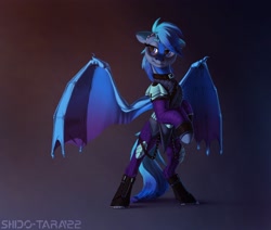 Size: 2600x2200 | Tagged: safe, artist:shido-tara, imported from derpibooru, oc, oc only, bat pony, pony, bat pony oc, clothes, collar, commission, simple background, spread wings, wings