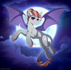 Size: 2026x2000 | Tagged: safe, artist:strafe blitz, imported from derpibooru, oc, oc only, oc:alruna moonrise, bat pony, pony, moon, night