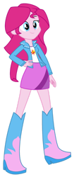 Size: 578x1382 | Tagged: safe, artist:iamsheila, imported from derpibooru, pinkie pie, sunset shimmer, equestria girls, boots, clothes, high heel boots, jacket, palette swap, recolor, shirt, shoes, simple background, skirt, solo, transparent background