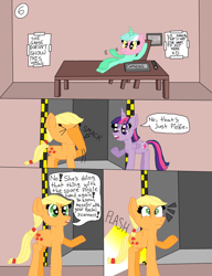 Size: 674x877 | Tagged: safe, artist:alyssafire, artist:nightshadowmlp, imported from derpibooru, applejack, lyra heartstrings, twilight sparkle, alicorn, earth pony, pony, unicorn, comic:five am at pinkie's: the prequel, comic, facehoof, hatless, implied pinkie pie, missing accessory, twilight sparkle (alicorn)