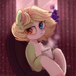 Size: 1500x1500 | Tagged: safe, artist:raily, imported from derpibooru, earth pony, pony, bust, food, tea, tired