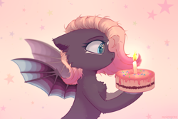 Size: 3000x2000 | Tagged: safe, artist:raily, imported from derpibooru, bat pony, pony, bust, cake, candle, food, solo