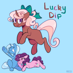 Size: 640x640 | Tagged: safe, artist:3ggmilky, imported from derpibooru, sugar belle, trixie, oc, oc:lucky dip, magical lesbian spawn, offspring, parent:sugar belle, parent:trixie, parents:trixiebelle, trixiebelle