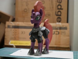 Size: 4096x3076 | Tagged: safe, artist:iron curtain, imported from derpibooru, tempest shadow, pony, unicorn, armor, broken horn, clay, clay figure, eye scar, female, hoof shoes, horn, mare, scar, solo