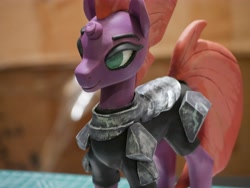 Size: 4096x3076 | Tagged: safe, artist:iron curtain, imported from derpibooru, tempest shadow, pony, unicorn, armor, broken horn, clay, clay figure, eye scar, female, horn, mare, scar, solo