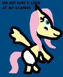 Size: 293x356 | Tagged: safe, artist:thunderdasher07, derpibooru exclusive, imported from derpibooru, fluttershy, pegasus, 1000 hours in ms paint, april fools, april fools 2022, comic sans, crappy art, diaper, diaper fetish, fetish, intentionally bad, low effort, nft, non-baby in diaper, solo, talking to viewer, text