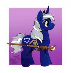 Size: 1392x1436 | Tagged: safe, artist:nynehells, imported from derpibooru, oc, oc only, oc:midnight sky, pony, unicorn, harness, magic staff, solo, tack