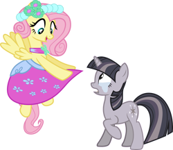 Size: 3473x3000 | Tagged: safe, artist:cloudy glow, artist:wardex101, edit, imported from derpibooru, fluttershy, twilight sparkle, pegasus, pony, unicorn, a canterlot wedding, alternate hairstyle, clothes, crying, crylight sparkle, discorded, discorded twilight, dress, duo, duo female, female, flying, full body, high res, hooves, horn, looking at someone, looking down, mare, multicolored mane, multicolored tail, open mouth, open smile, raised hoof, simple background, smiling, spread wings, standing, surprised, tail, transparent background, twilight tragedy, unicorn twilight, vector, wedding dress, wings