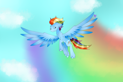 Size: 3000x2000 | Tagged: safe, artist:kathepart, imported from derpibooru, rainbow dash, pegasus, pony, flying, rainbow, rainbow trail, sky, solo, wings