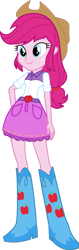 Size: 501x1594 | Tagged: safe, artist:iamsheila, imported from derpibooru, applejack, pinkie pie, equestria girls, belt, boots, clothes, cowboy boots, cowboy hat, cowgirl, hat, high heel boots, palette swap, recolor, shirt, shoes, simple background, skirt, solo, stetson, transparent background