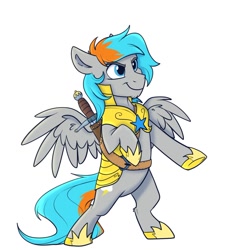 Size: 1200x1251 | Tagged: safe, artist:rutkotka, imported from derpibooru, part of a set, oc, oc only, oc:shade flash, pegasus, pony, bipedal, commission, simple background, solo, white background, ych result
