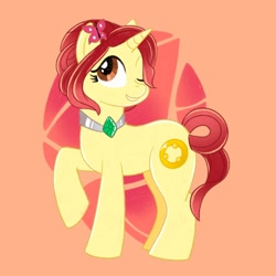 Size: 2000x2000 | Tagged: safe, artist:mediocremare, imported from derpibooru, oc, pony, unicorn, female, mare, one eye closed, solo, wink