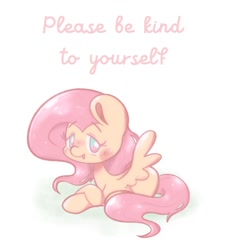 Size: 1080x1200 | Tagged: safe, artist:typhwosion, imported from derpibooru, fluttershy, pegasus, pony, crossed hooves, kindness, looking at you, lying down, positive ponies, prone, simple background, solo, talking to viewer, text, white background