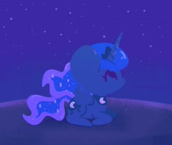 Size: 769x650 | Tagged: safe, artist:typhwosion, imported from derpibooru, princess luna, alicorn, pony, chibi, looking up, lying down, night, prone, sky, solo, stars