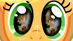 Size: 1920x1080 | Tagged: safe, edit, edited screencap, imported from derpibooru, screencap, applejack, earth pony, pony, magical mystery cure, sparkle's seven, a true true friend, apple chord, eye reflection, guitar, musical instrument, reflection