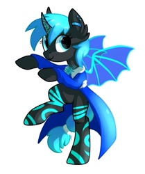 Size: 817x978 | Tagged: artist needed, source needed, safe, imported from derpibooru, oc, oc only, oc:ponycor, alicorn, bat pony, bat pony alicorn, pony, bat wings, blue eyes, happy, horn, solo, standing, standing on one leg, wings