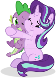 Size: 1920x2668 | Tagged: safe, artist:kojibiose, imported from derpibooru, spike, starlight glimmer, pony, hug, simple background, transparent background