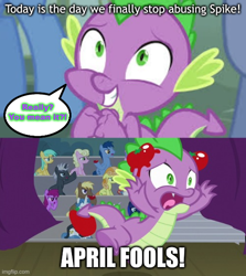 Size: 500x560 | Tagged: safe, edit, edited screencap, editor:spikeabuser, imported from ponybooru, screencap, spike, dragon, horse play, it ain't easy being breezies, abuse, april fools, april fools 2022, april fools day, booing, food, male, speech bubble, spikeabuse, stage, text, tomato, tomatoes