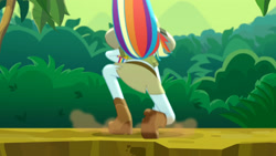 Size: 3410x1920 | Tagged: safe, imported from derpibooru, screencap, rainbow dash, eqg summertime shorts, equestria girls, leaping off the page, boots, female, high res, shoes, solo