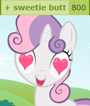 Size: 180x210 | Tagged: safe, edit, edited screencap, imported from derpibooru, screencap, sweetie belle, pony, unicorn, derpibooru, lesson zero, season 2, 800, butt, caption, cropped, cute, derpimilestone, diasweetes, faic, female, filly, foal, heart eyes, horny, image macro, looking at you, meta, milestone, open mouth, plot, smiling, solo, sweetie butt, tags, text, wingding eyes