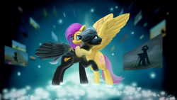 Size: 2250x1267 | Tagged: safe, artist:cyonixcymatro, imported from derpibooru, fluttershy, oc, oc:terminus, pegasus, pony, fanfic:rekindled embers