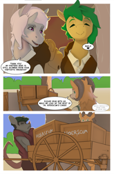 Size: 2443x3712 | Tagged: safe, artist:nubsy, imported from derpibooru, anthro, comic, dialogue, equine, female, fox-faun, male, vulgar