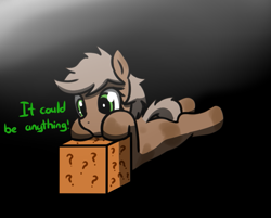 Size: 667x535 | Tagged: safe, artist:neuro, imported from derpibooru, oc, oc only, earth pony, pony, box, female, lying down, mare, mystery box, prone, runescape, solo, sploot