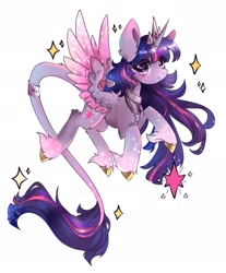 Size: 1977x2388 | Tagged: safe, artist:chocori, imported from derpibooru, twilight sparkle, alicorn, pony, chest fluff, colored hooves, colored wings, crown, gold hooves, high res, hock fluff, hooves, horn, horn ring, jewelry, leonine tail, long mane, long tail, looking at you, peytral, regalia, ring, simple background, solo, sparkles, tail, tail bracelet, tail ring, twilight sparkle (alicorn), twilight sparkle's cutie mark, two toned wings, unshorn fetlocks, white background, wings