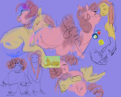 Size: 2500x2000 | Tagged: safe, artist:twilightsparrk1, imported from derpibooru, fluttershy, pinkie pie, earth pony, human, pegasus, pony, boop, cuddling, female, flutterpie, humanized, lesbian, noseboop, purple background, shipping, simple background, sketch, sketch dump