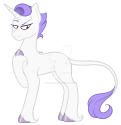 Size: 1280x1325 | Tagged: safe, artist:cherrycandi, imported from derpibooru, oc, oc:faire, classical unicorn, pony, unicorn, cloven hooves, genderless, leonine tail, long tail, nonbinary, obtrusive watermark, simple background, smug, solo, tail, transparent background, unshorn fetlocks, watermark