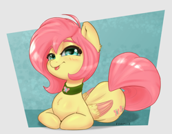 Size: 1500x1170 | Tagged: safe, artist:inkypuso, imported from derpibooru, fluttershy, pegasus, pony, choker, colored wings, female, mare, solo, tongue out, wings