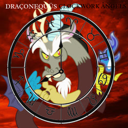 Size: 1000x1000 | Tagged: safe, artist:peartdracon, imported from derpibooru, discord, draconequus, pony, album, album cover, album parody, clock, clockwork angels, logo, parody, ponified, ponified album cover, rush, solo, zodiac