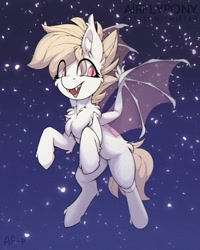Size: 1200x1500 | Tagged: safe, artist:airfly-pony, imported from derpibooru, oc, oc only, bat pony, pony, chest fluff, commission, ear fluff, eye clipping through hair, fangs, flying, signature, slit pupils, solo, transparent wings, wings, ych result