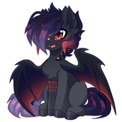 Size: 900x900 | Tagged: safe, artist:star-theft, imported from derpibooru, oc, oc only, bat pony, pony, chest fluff, colored wings, cute, cute little fangs, ear fluff, fangs, female, gradient wings, hair over one eye, horns, mare, oc name needed, simple background, solo, transparent background, wings