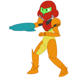 Size: 1280x1280 | Tagged: safe, artist:celesticblaster, imported from derpibooru, human, equestria girls, arm cannon, armor, barely eqg related, clothes, crossover, equestria girls style, equestria girls-ified, metroid, power armor, samus aran, simple background, super smash bros., transparent background