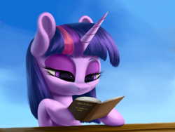 Size: 3200x2400 | Tagged: safe, artist:flusanix, imported from derpibooru, twilight sparkle, pony, ambiguous race, book, female, lidded eyes, solo