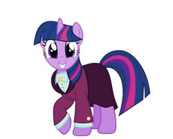 Size: 5873x4721 | Tagged: safe, imported from derpibooru, twilight sparkle, pony, unicorn, absurd resolution, alternate universe, clothes, female, full body, grin, headmare twilight, horn, mare, simple background, smiling, solo, standing, tail, transparent background, unicorn twilight, vector