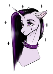 Size: 864x1200 | Tagged: safe, artist:vetta, imported from derpibooru, princess celestia, alicorn, pony, between dark and dawn, alternate hairstyle, collar, ear piercing, piercing, punklestia, simple background, solo, spiked collar, white background