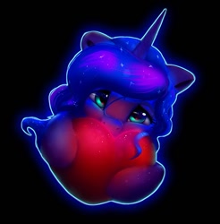 Size: 985x999 | Tagged: safe, artist:itssim, imported from derpibooru, princess luna, alicorn, pony, beautiful, black background, blushing, cute, female, heart, holding, lunabetes, mare, simple background, solo