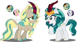 Size: 3298x1811 | Tagged: safe, artist:interstellar-quartz, imported from derpibooru, fluttershy, rain shine, rarity, oc, kirin, eyeshadow, magical lesbian spawn, makeup, offspring, parent:fluttershy, parent:rain shine, parent:rarity, simple background, transparent background