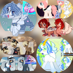 Size: 2000x2000 | Tagged: safe, artist:deko4ka, imported from derpibooru, oc, earth pony, pegasus, pony, unicorn, adoptable, adopted, adoption, advertisement, angel, auction, black and white, blue, chocolate, deviantart, flower, food, grayscale, monochrome, ocean, punk, rainbow, red, sale, water