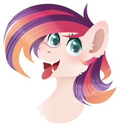 Size: 1600x1600 | Tagged: safe, artist:77jessieponygames77, imported from derpibooru, oc, oc only, earth pony, pony, bust, ear fluff, earth pony oc, fangs, female, mare, simple background, solo, tongue out, white background